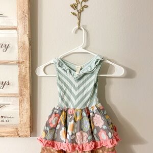 Striped and Floral Dress with Ruffle Hem